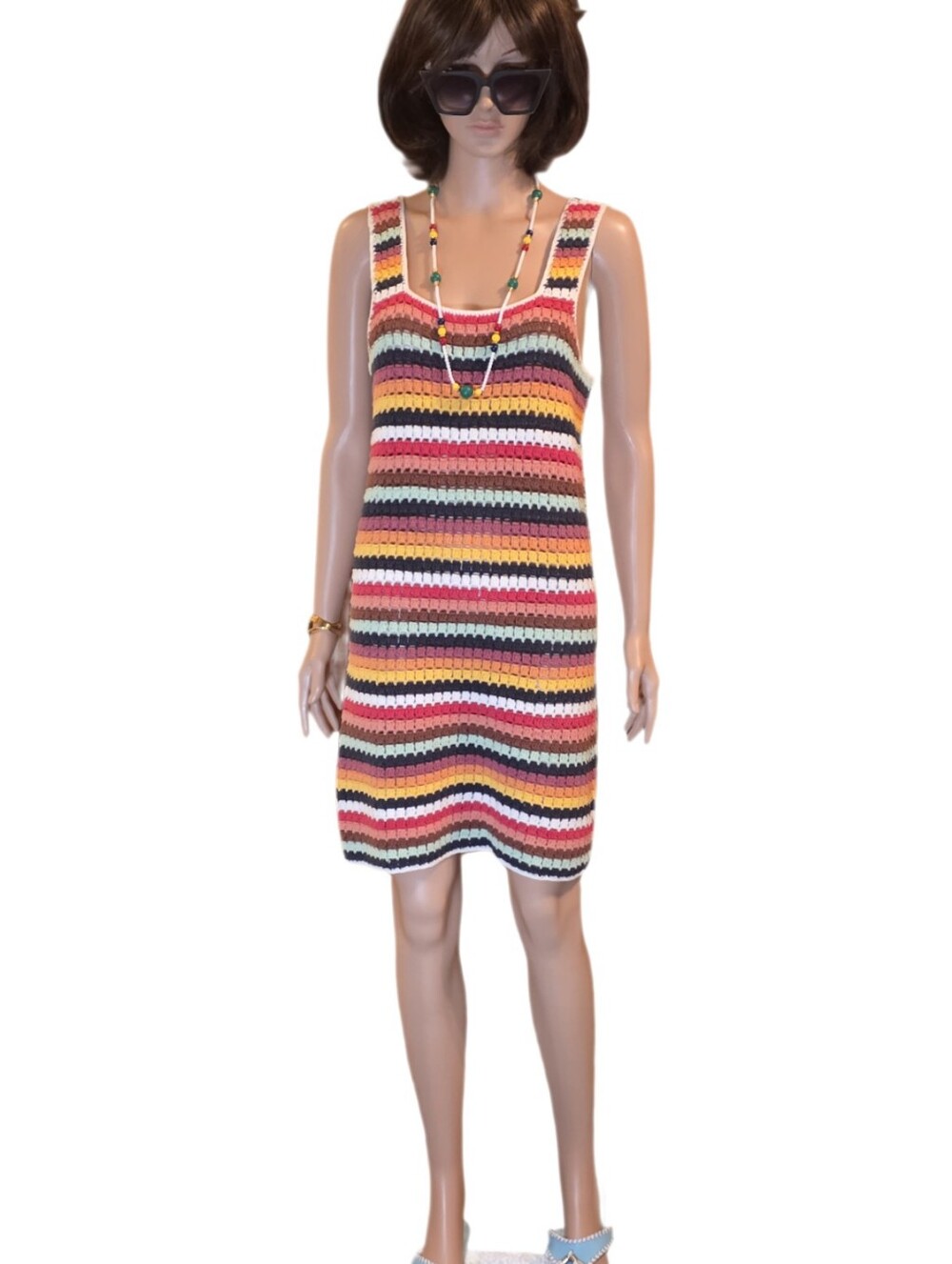Marine Layer Multicolor Striped Crochet Midi Dress M
